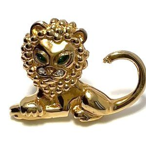 LION PIN, GOLD WITH GREEN CRYSTAL EYE